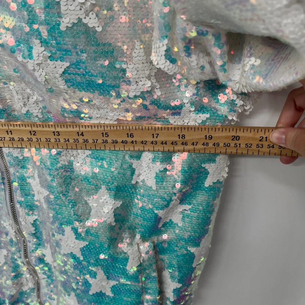 Lola + the Boys Sequins Star Bomber Jacket Kids Large White Iridescent Shimmer